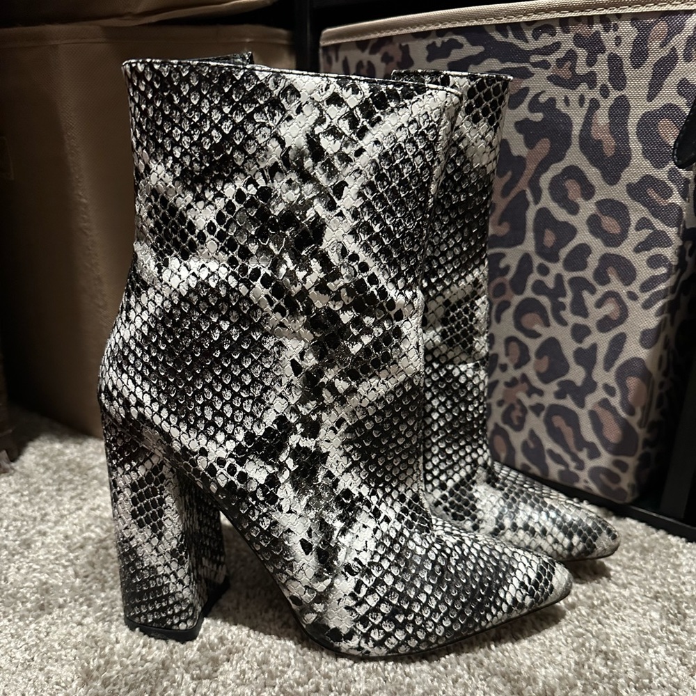 PrettyLittleThing snake print booties